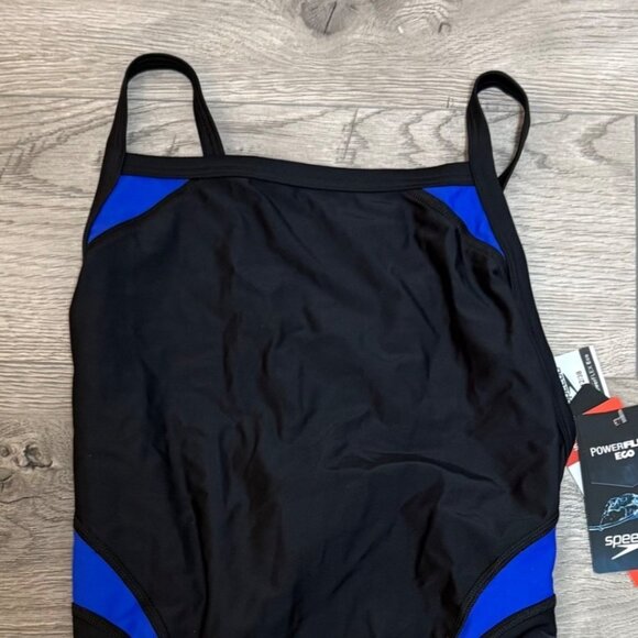 Speedo One Piece Swimsuit 12 Tone Setter Splice Flyback Black Blue Competitive - Picture 12 of 16